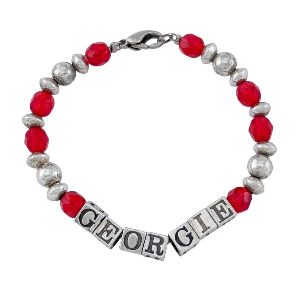 Vintage Sterling Silver 925 Georgie Red Glass Bracelet 6.25